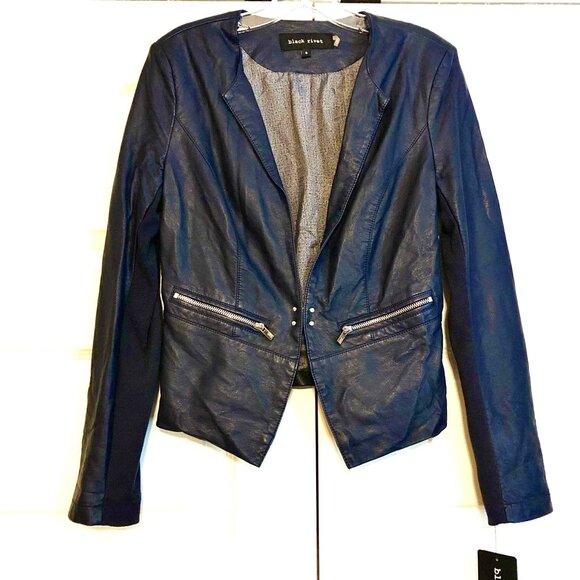 NWT WILSON'S LEATHER x BLACK RIVET Vegan Leather Moto Jacket Navy S MSRP $180 - Picture 2 of 9